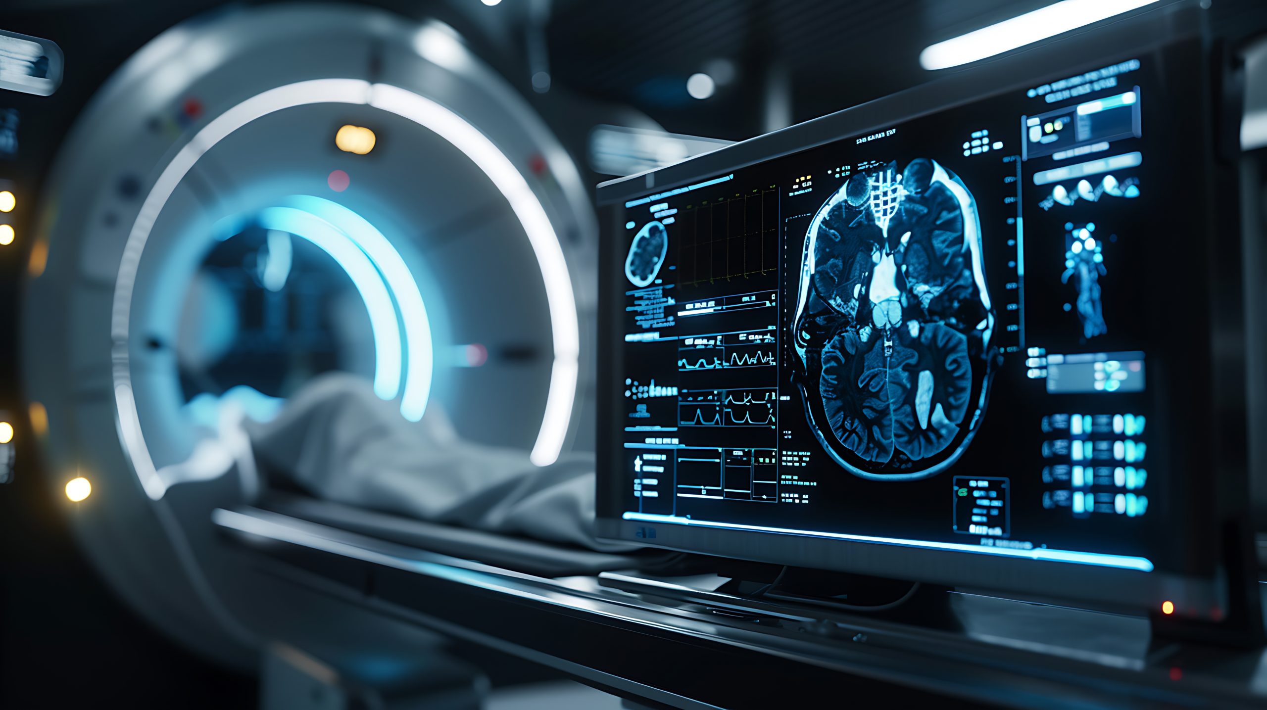 **High-detail image of a medical scanner displaying a CT scan. 32k, full ultra hd, high resolution